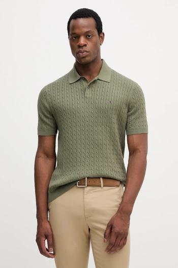 Bavlnené polo tričko Tommy Hilfiger zelená farba, jednofarebné, MW0MW40701