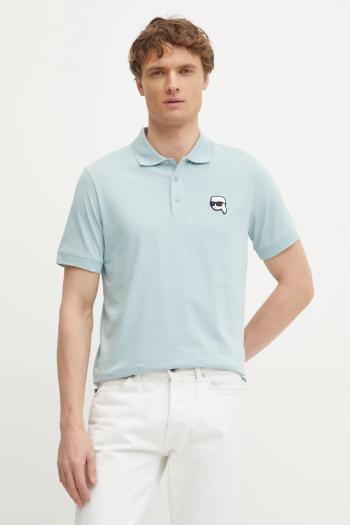 Bavlnené polo tričko Karl Lagerfeld pánske, tyrkysová farba, s nášivkou, 551224.745710