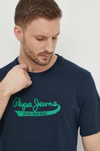 Bavlnené tričko Pepe Jeans CLAUDE pánske, tmavomodrá farba, s potlačou, PM509390