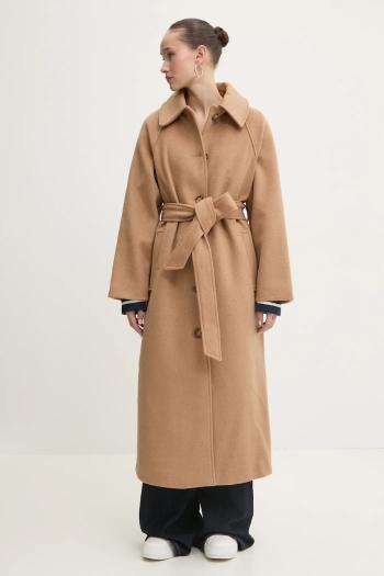 Vlnený kabát Abercrombie & Fitch béžová farba, prechodný, oversize, KI144-4196