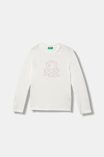 Detská bavlnená košeľa s dlhým rukávom United Colors of Benetton biela farba, 3I9WG10JS