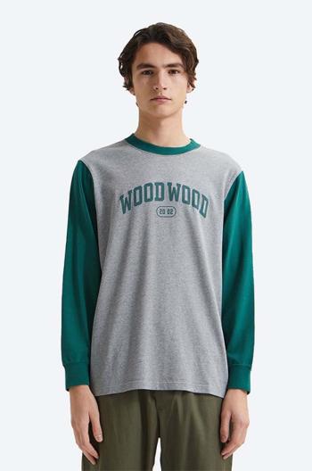 Bavlnené tričko s dlhým rukávom Wood Wood Mark IVY Longsleeve 12135401.2489-WHITE, šedá farba, s potlačou