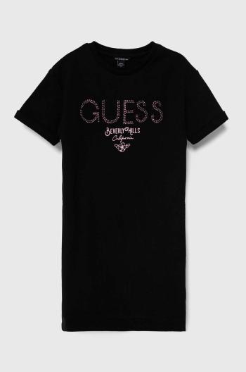 Dievčenské bavlnené šaty Guess čierna farba, mini, rovný strih