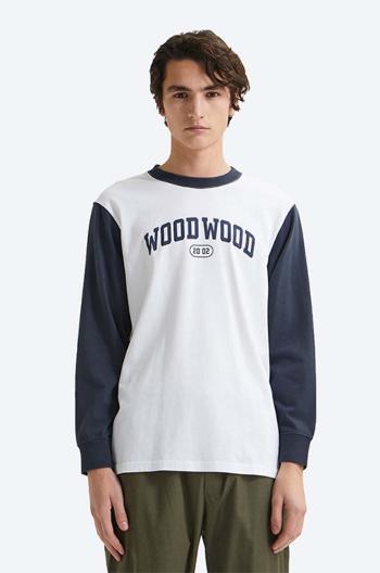 Bavlnené tričko s dlhým rukávom Wood Wood Mark IVY Longsleeve 12135401.2489-WHITE, biela farba, s potlačou