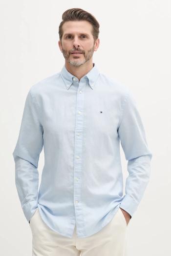 Košeľa s prímesou ľanu Tommy Hilfiger pánska, regular, s golierom button-down, MW0MW40702