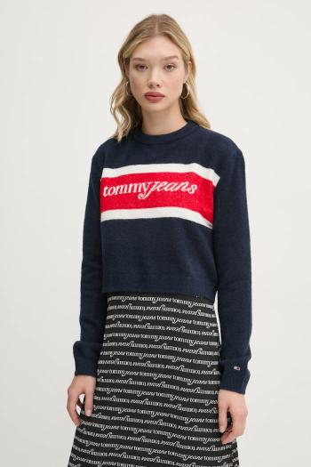 Sveter s prímesou vlny Tommy Jeans dámsky, tmavomodrá farba, DW0DW19341