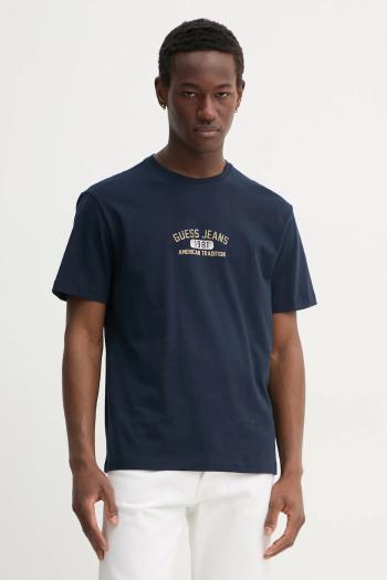 Bavlnené tričko Guess Jeans pánske, tmavomodrá farba, s potlačou, M5RI77 K8FQ4