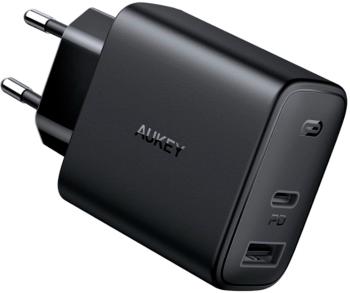 Töltő adapter Aukey Swift Series 32W 2-Port USB + USB-C PD Charger Black