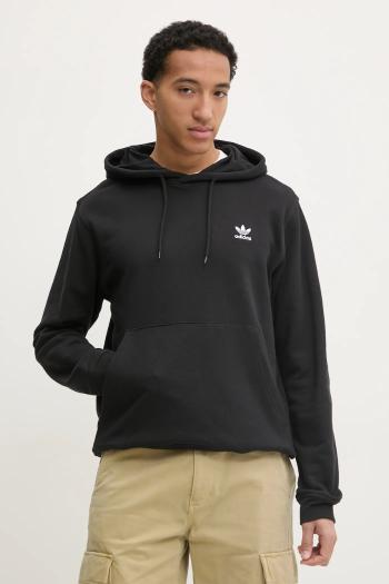 Bavlnená mikina adidas Originals Essential pánska, čierna farba, s kapucňou, jednofarebná, JD2404