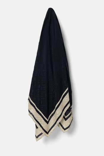 Hodvábna šatka Tommy Hilfiger dámska, tmavomodrá farba, vzorovaná, AW0AW17144