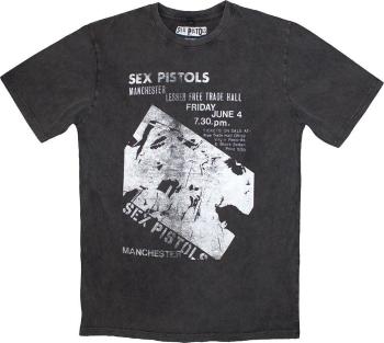 Sex Pistols Tričko Manchester Flyer Stone Wash Unisex Charcoal Grey 2XL