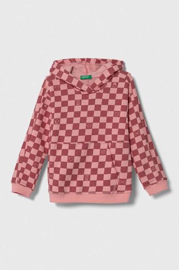 Detská bavlnená mikina United Colors of Benetton ružová farba, s kapucňou, vzorovaná