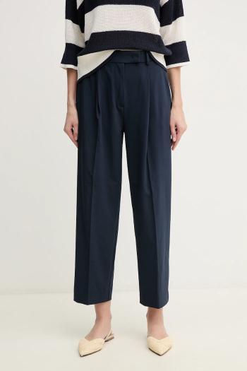 Nohavice Tommy Hilfiger dámske, tmavomodrá farba, rovné, vysoký pás, WW0WW44793