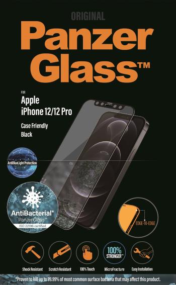Üvegfólia PanzerGlass Edge-to-Edge Antibacterial Apple iPhone 12/12 Pro üvegfólia - fekete, Anti-BlueLight