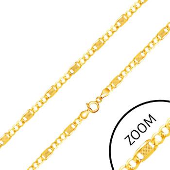 Retiazka zo žltého 14K zlata, tri očká, dlhý článok s mriežkou, 450 mm