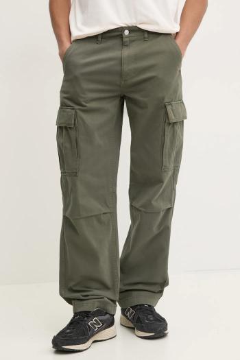 Bavlnené nohavice Tommy Jeans zelená farba, strih cargo, DM0DM20293