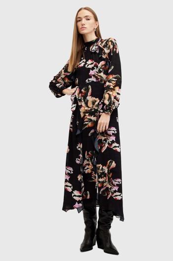 Šaty AllSaints JESSICA DRESS čierna farba, midi, áčkový strih, W033DB