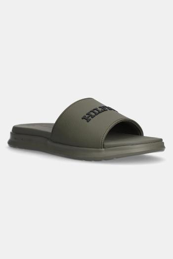 Šľapky Tommy Hilfiger DUAL DENSITY HILFIGER POOL SLIDE pánske, zelená farba, FM0FM05430