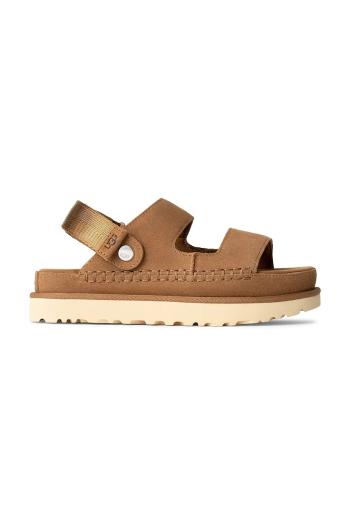 Semišové šľapky UGG Goldenstar Glide dámske, hnedá farba, na platforme, 1167399-CHE