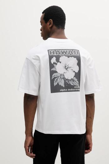 Bavlnené tričko Alpha Industries Aloha Flower T BP pánske, biela farba, s potlačou, 156523