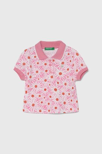 Detské polo tričko United Colors of Benetton ružová farba, s golierom