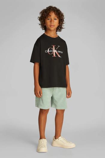 Detské bavlnené tričko Calvin Klein Jeans čierna farba, s potlačou, IB0IB02453