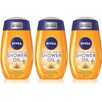 NIVEA Natural Caring sprchový olej pre suchú pokožku 3 x 200 ml