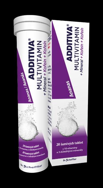 ADDITIVA MULTIVITAMÍN + Minerál + Kofeín s príchuťou ananás 20 šumivých tabliet