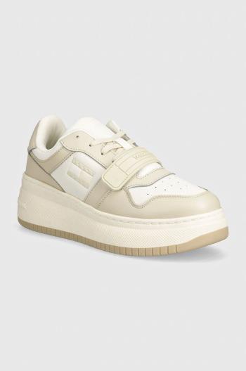 Tenisky Tommy Jeans TJW RETRO BASKET FLATFORM VELCRO béžová farba, EN0EN02573