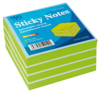 Bloček samolepiaci 75x75mm zeleno-biely neón 400 listov Auro