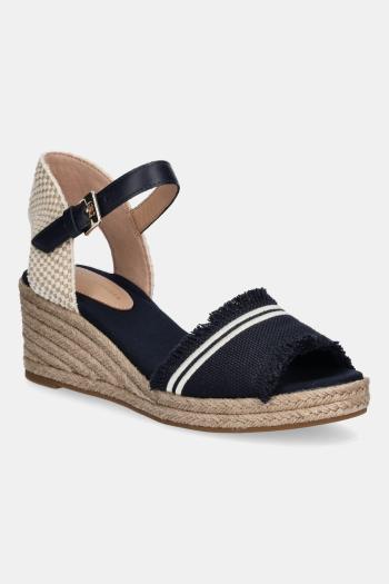 Sandále Tommy Hilfiger FRINGE CANVAS MEDIUM WEDGE tmavomodrá farba, FW0FW08879