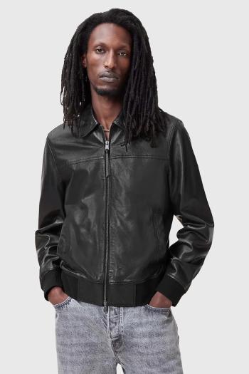 Kožená bunda AllSaints GEN čierna farba, prechodná, M017LC