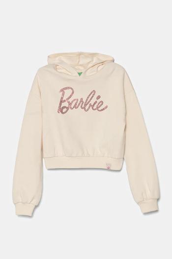 Detská bavlnená mikina United Colors of Benetton béžová farba, s kapucňou, s nášivkou, 3J68C204C