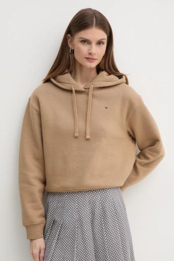 Mikina Tommy Hilfiger dámska, hnedá farba, s kapucňou, jednofarebná, WW0WW44991
