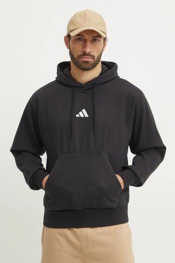 Mikina adidas Feelcozy pánska, čierna farba, s kapucňou, s nášivkou, JE3807