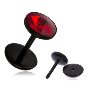 Fake plug do ucha - akrylový, brúsený zirkón červenej farby