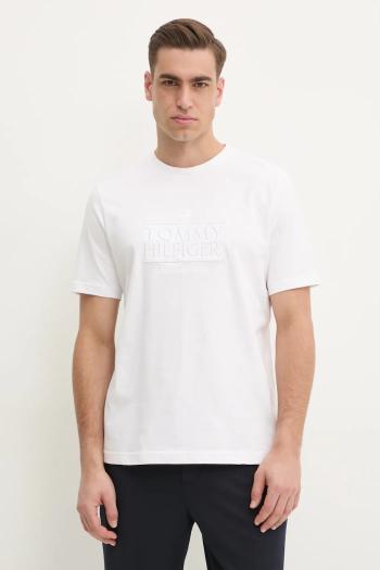 Bavlnené tričko Tommy Hilfiger pánske, biela farba, s nášivkou, MW0MW38620