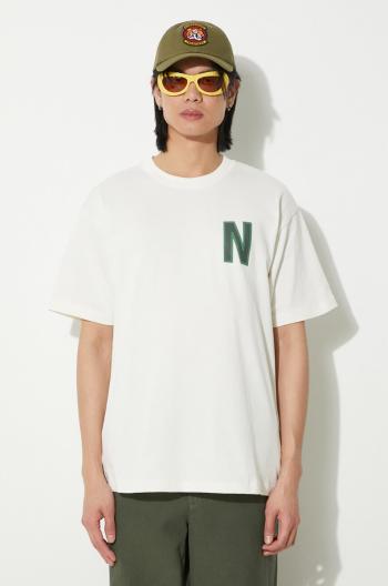 Bavlnené tričko Norse Projects Simon Loose Organic pánske, béžová farba, s potlačou, N01.0659.0957