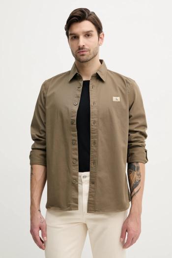 Košeľa Calvin Klein Jeans pánska, zelená farba, regular, s klasickým golierom, J30J327585