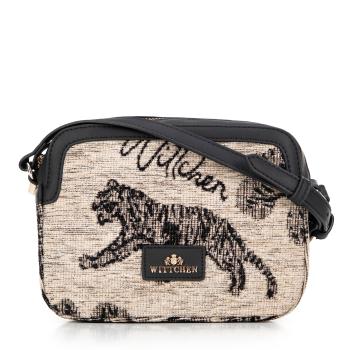 Dámska crossbody z žakáru a ekokože krémovo-čierna