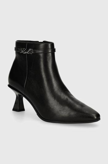 Členkové topánky Karl Lagerfeld PANACHE dámske, čierna farba, na vysokom podpätku, KL30854
