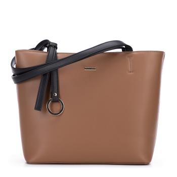 Dámska shopper kabelka s dekoračným pásom hnedo-čierna 99-4Y-615-5