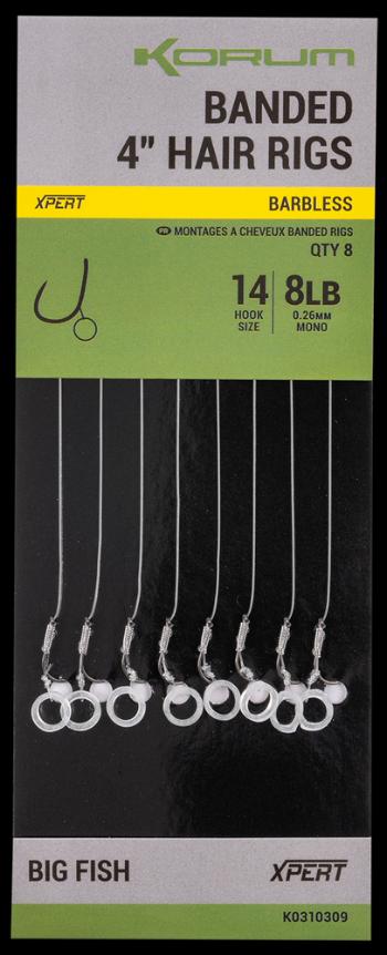 Korum náväzec banded hair rigs barbless 8 ks dĺžka 4" - veľkosť háčika 10