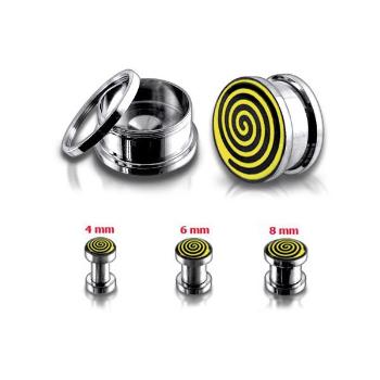 Tunel plug do ucha z chirurgickej ocele, žlto-čierna špirála - Hrúbka: 4 mm