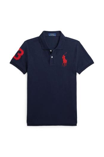Detská bavlnená polokošeľa Polo Ralph Lauren tmavomodrá farba, s potlačou, 323708861113