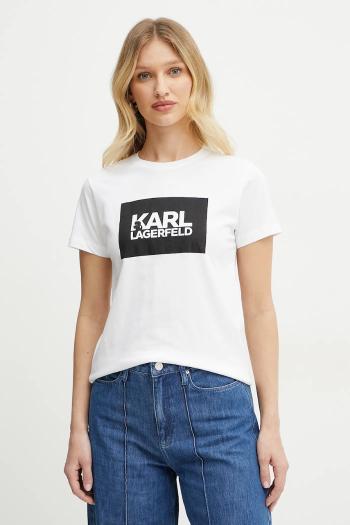 Bavlnené tričko Karl Lagerfeld dámske, biela farba, ASW17010