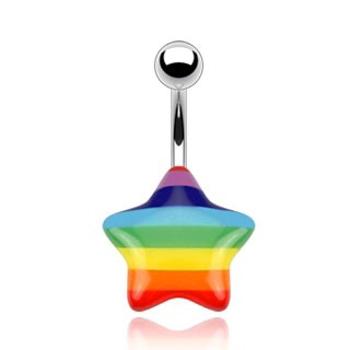 Piercing do pupka z ocele, strieborná farba, gulička, dúhová hviezda