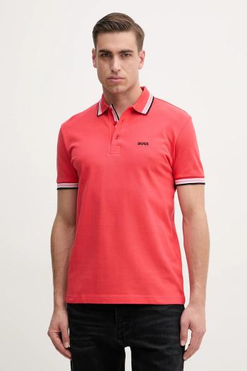 Bavlnené polo tričko BOSS Green červená farba, jednofarebné, 50469055