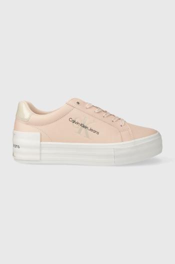 Sneakers boty Calvin Klein Jeans BOLD VULC FLATF LOW LACE LTH ML růžová barva, YW0YW01294