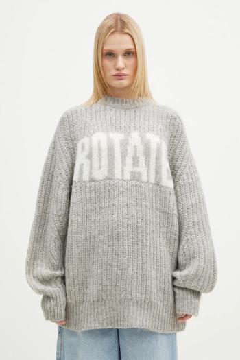 Vlnený sveter Rotate Knitted Logo dámsky, šedá farba, teplý, 1137491789